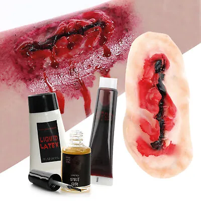 Realistic Fake Scar Wound Zombie Gory Blood Spirit Gum Latex Halloween Sfx  • £9.99