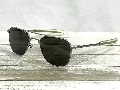 Vintage American Optical Pilot Sunglasses 5 1/2 Brushed Silver Frame 52▯20 • $79.99