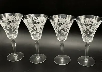 $54.99 • Buy Set Of 4 Morgantown Elegant Depression Glass Wine Water Stem Etched Rose Picardy