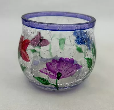 Yankee Candle Crackle Glass Votive Holder Flowers Spring Summer Purple Pink Blue • £12.05