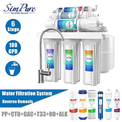 100 GPD 6 Stage Alkaline Reverse Osmosis Drinking Water Filter System Purifier • $139.99