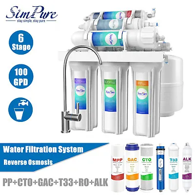 Simpure 6 Stage 100GPD Reverse Osmosis RO System Alkaline Drinking Water Filter • $145.99