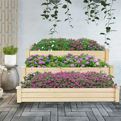 £49.95 • Buy 3tier Wood Raised Bed Vegetable/flowr Plant Garden Planter Box Tanalised Decking