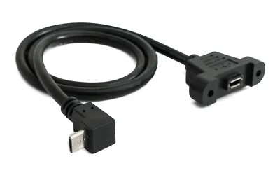 USB 2.0 Cable 19 11/16in Micro B Socket To Plug Adapter Screw Angle Case Black • $17.88