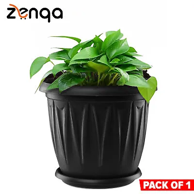 Plant Pots With Saucer Round Garden Flower Pot Modern Planter Indoor Outdoor • £4.99