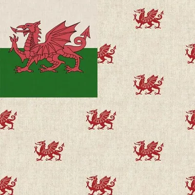 Cotton Rich Linen Look Fabric Welsh Dragon Or Panel Upholstery • £4.50