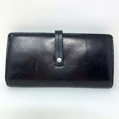 Kenneth Cole Reaction Black Leather Wallet Snap Button Organizer Clutch • £9.59