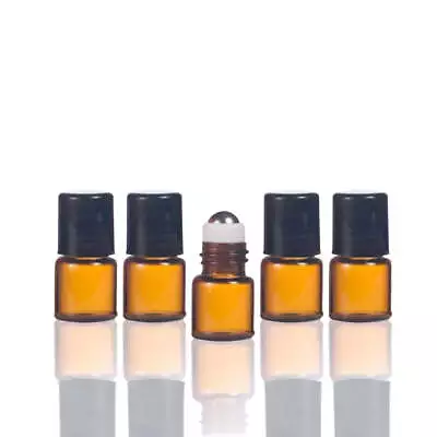 1 Ml Amber Glass Vial W/ Stainless Steel Roller & Black Caps (Pack Of 5) • $3.79