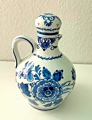 Vintage Delft Floral Blue Carafe Pitcher & Stopper Painted 1966 By Hoogers W.Y • $62.99