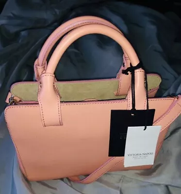 Vittoria Napoli Italian Leather  Satchel “ladybug” Pink Salmon New • $125