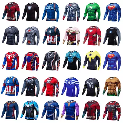 Men's T-shirts Compression 3D Printed Marvel Avenger Tee Gym Tops Long Sleeve • $13.77