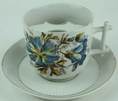 Floral Moustache Cup Saucer Mug Hipster Unique Coffee Tea Gold Blue Vintage Fab • $24.99