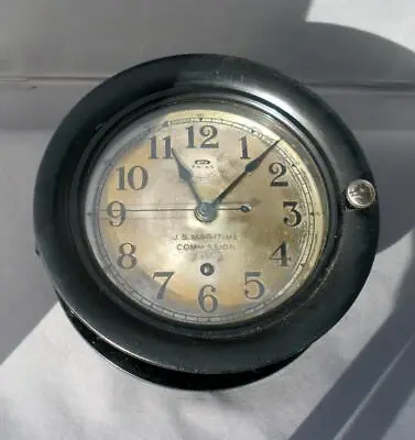 Vintage Seth Thomas US MARITIME COMMISSION Clock In Wood Case Wind-up Key • $524.99