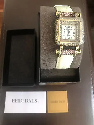 Heidi Daus Watch Art Deco Mint Green & Purple Crystals Leather Embossed Band NIB • $59.99