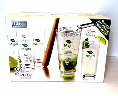 Libby Mojito Barware Set  9 Piece Muddler Strainer Mixing Glass 6 Glasses NEW • $39.99