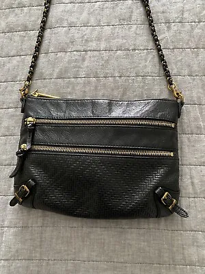 Elliot Lucca Messina Crossbody Bag Purse Black Leather Gold Detail • $17