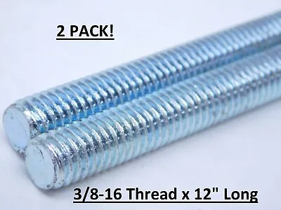 2 PACK - ALL THREADED ROD Zinc-Plated Steel Size: 3/8-16  Thread X 12  Long  • $12.74