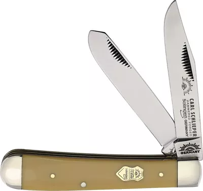 German Eye Trapper Slip Joint Yellow Smooth Folding Clip & Spey Pocket Knife EJY • $104.95