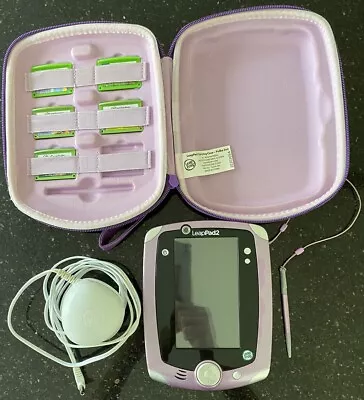 LeapFrog LeapPad2 Tablet Purple With Case Pen Power Cable And 5 Games • £0.99