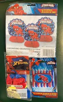$12.95 • Buy Spiderman Birthday Party Lot - Candles - 12 Printed Balloons & 3 Center Pieces
