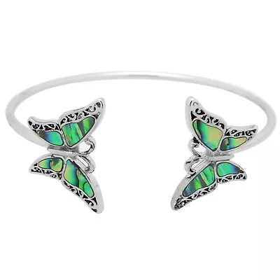 Butterfly Bracelet Thin Metal Cuff Bangle Plain Metal Abalone Shell Jewelry SLVR • $12.99