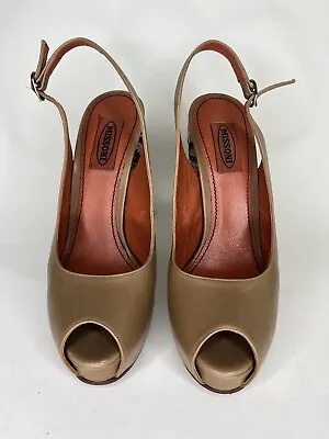 Missoni Shoes Heels Sling Back Platform Women Size 37.5 US 6.5 Brown Leather  • $63.60