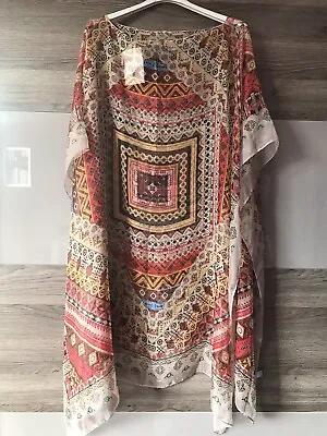 £9.99 • Buy Aztec Sheer Cape Kaftan Overlay Boho Hippy Lagenlook One Size Fit All 12-24 Silk