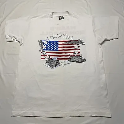 Vintage 90s Single Stitch T-Shirt Men’s XL Military Tank Jet American Flag Art • $17.99