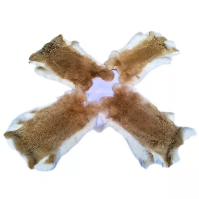 4PCS Genuine Rabbit Skin Fur Pelts Tanned Craft Grade Natural Leather Yellow Tan • $30.39