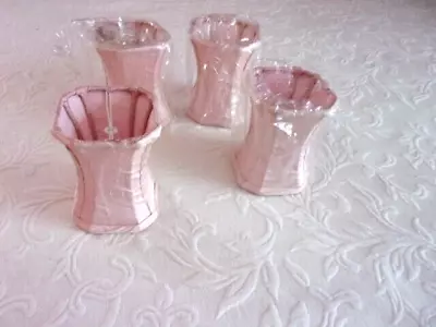 Light Pink Fabric Covered Small Square Mini Clip On Lamp Shades--4 • $12