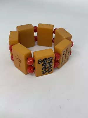 Vintage Mahjong Tile Stretch Bracelet Bakelite Majong Brown 60s 70s • $95