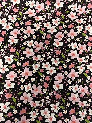 Japanese Cherry Blossom Flowers  100% Cotton Fabric. Per Metre • £5.99