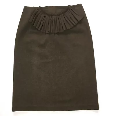 A Detacher To Be Detached Brown Wool Pencil Skirt High Waist Ruffle Size 27 / 4 • $149.99