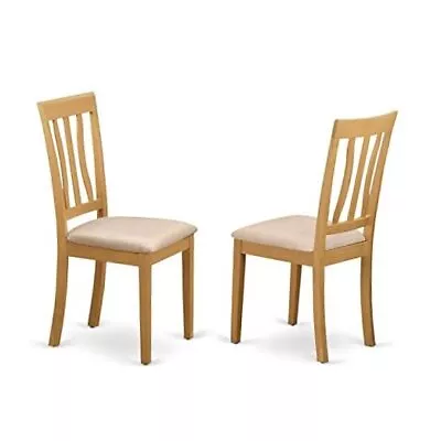  Antique Dining Linen Fabric Upholstered Wooden Chairs Set Of 2 Oak • $188.29