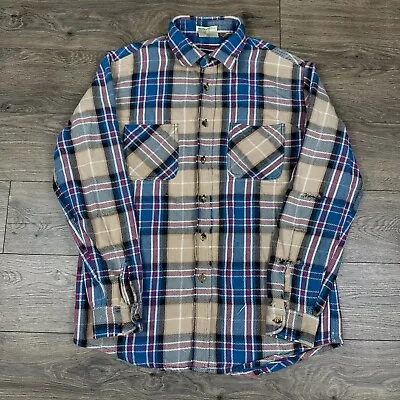 Vintage St Johns Bay Big Mac Flannel Shirt Mens Large Blue Heavyweight Cotton • $21.95