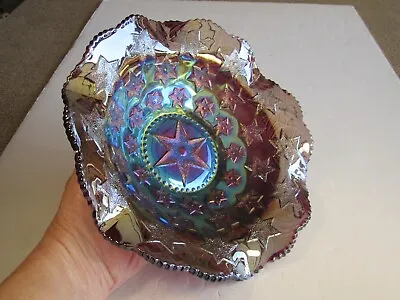 Antique Purple Millersburg Carnival Glass Many Stars Ruffled Bowl 6 Point Star • $375