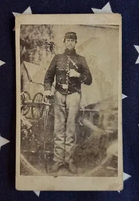 Original Civil War Cdv Photo Of A Triple Armed Union Artillery Soldier Pa. Back • $175