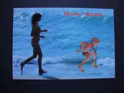 Railfans2 277) Miami Beach Florida The Bikini Girl Runner On Beach Cartoon Man • $2.95