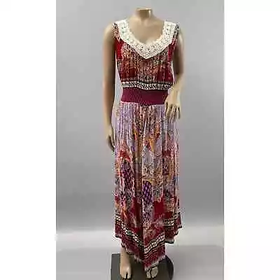 Bila Dress Women XXL Bohemian Purple Printed Crochet Maxi Handkerchief Hem • $28