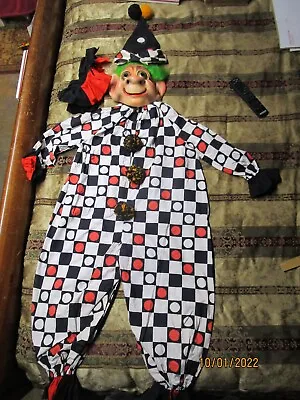 Childs Vintage Clown Costume Creepy Jumpsuit Ruffle Collar & Hat Scary • $28.99