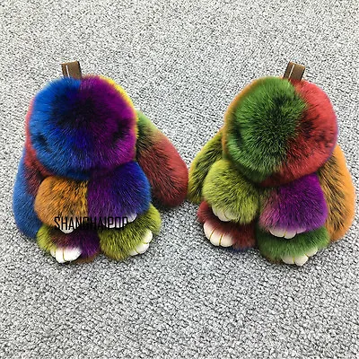 1PC Rabbit Fur Bunny Fluffy Rabbit Keyring Bag Pendant Keychain Furry Colorful/ • $10.98