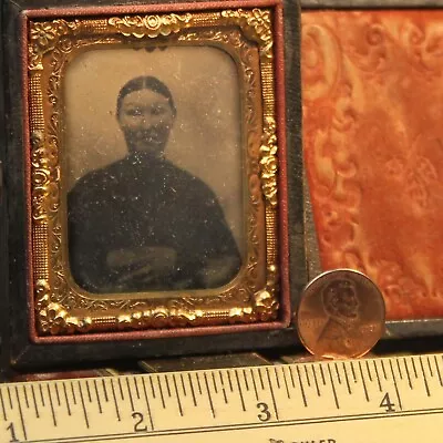 Sombre Woman 1/9 Plate Daguerreotype Tintype Ambro Embossed Plastic Union Case • $39