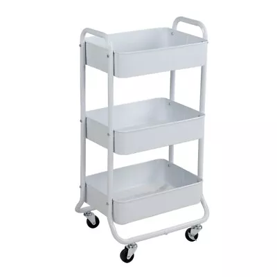 Mainstays 3 Tier Metal Utility Cart  White Laundry Baskets Easy Rolling • $28.79
