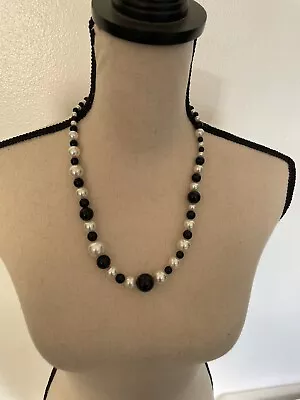 Vintage CJ Faux White And Black Pearls 20” Necklace • $15.99