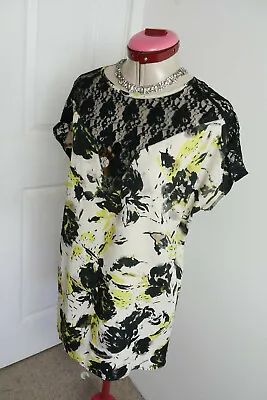 $22 • Buy ASOS CURVE Cream Floral TOP Size UK 20 Black Lace Yellow Party Cocktail Evening