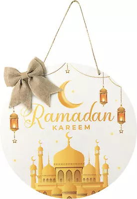 Ramadan Kareem Hanging Ornament-Eid Mubarak Wreath Wooden Hanging Door Sign Deco • $34.50