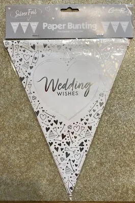 £3.50 • Buy Wedding Wishes Party Bunting Decoration Elegant White & Silver Foil Banner