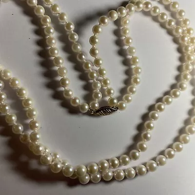 Necklaces Akoya Saltwater Pearl 2 Strand 14k Japanese 6mm 18” Vintage Mint • $299