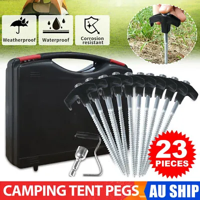 23Pcs Camping Tent Pegs Heavy Duty Screw Steel In Ground Camping Outdoor Stakes • $25.25