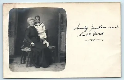 Postcard Boy In Sailor Suit Cecil Ford With Auntie Jenkins Rppc Social History  • £7.98